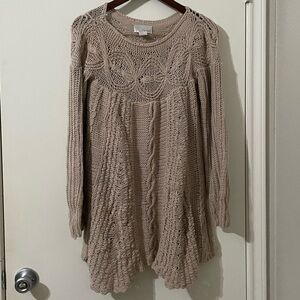 Vintage Spiegel Boho Open Knit Crochet Cotton Tunic Sweater XL
